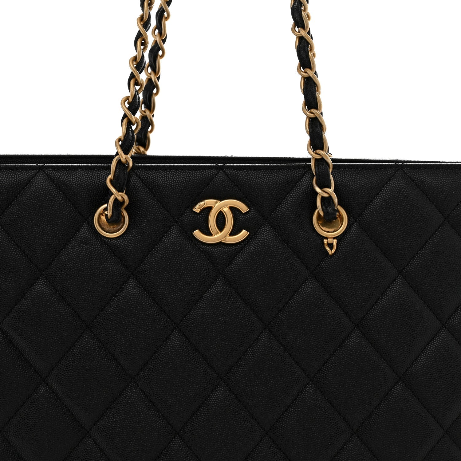 Caviar Quilted Chain Large Shopping Tote With Coin Purse Black
