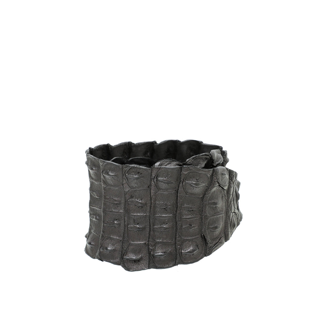 Roberto Cavalli Black Crocodile Serpent Buckle Wide Belt
