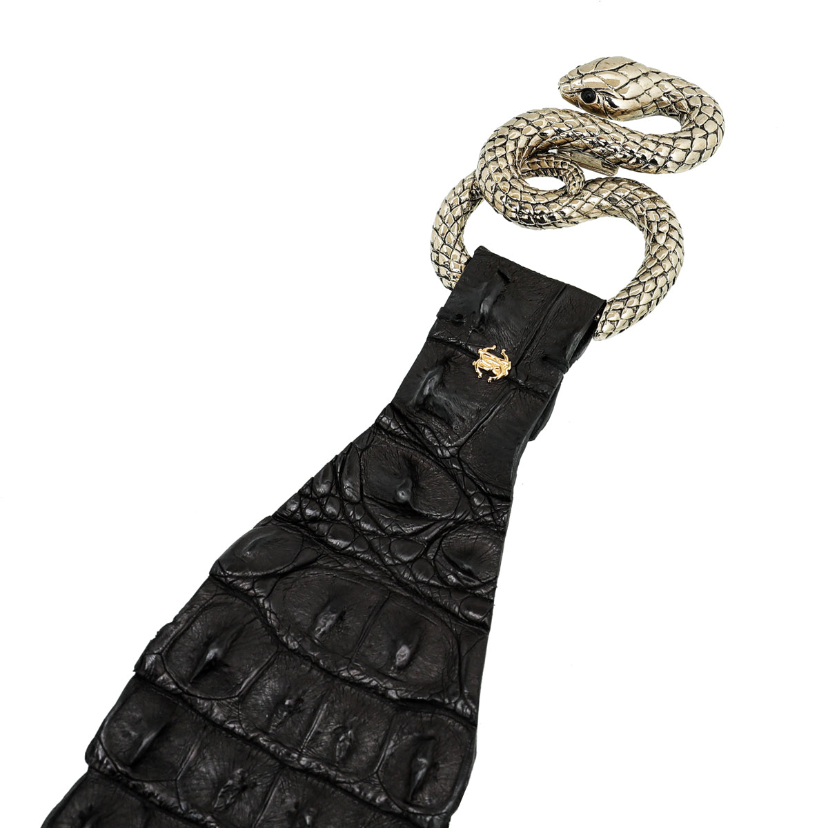 Roberto Cavalli Black Crocodile Serpent Buckle Wide Belt
