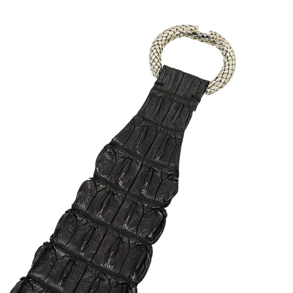 Roberto Cavalli Black Crocodile Serpent Buckle Wide Belt