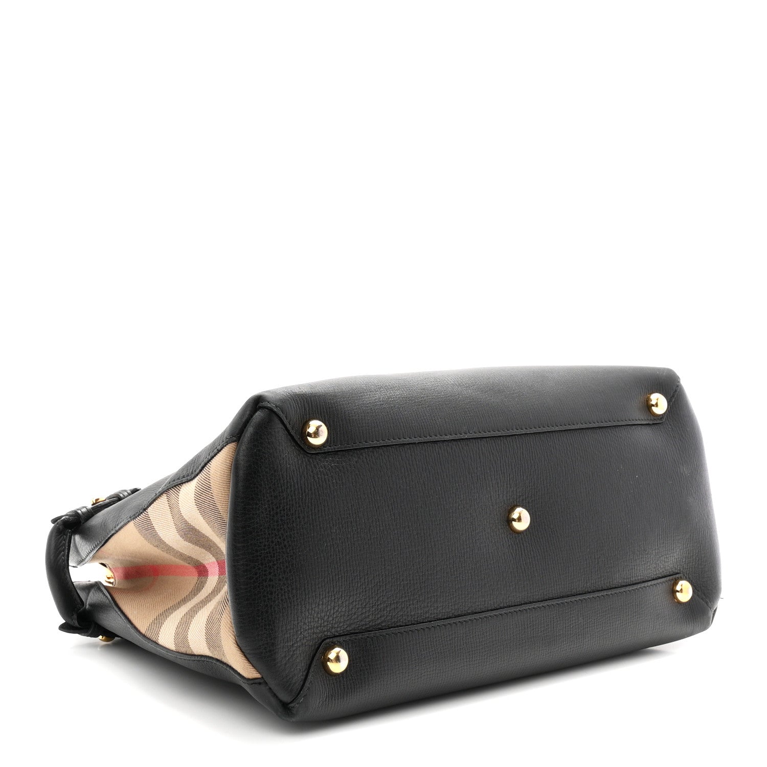 Grainy Calfskin House Check Medium Banner Tote Black