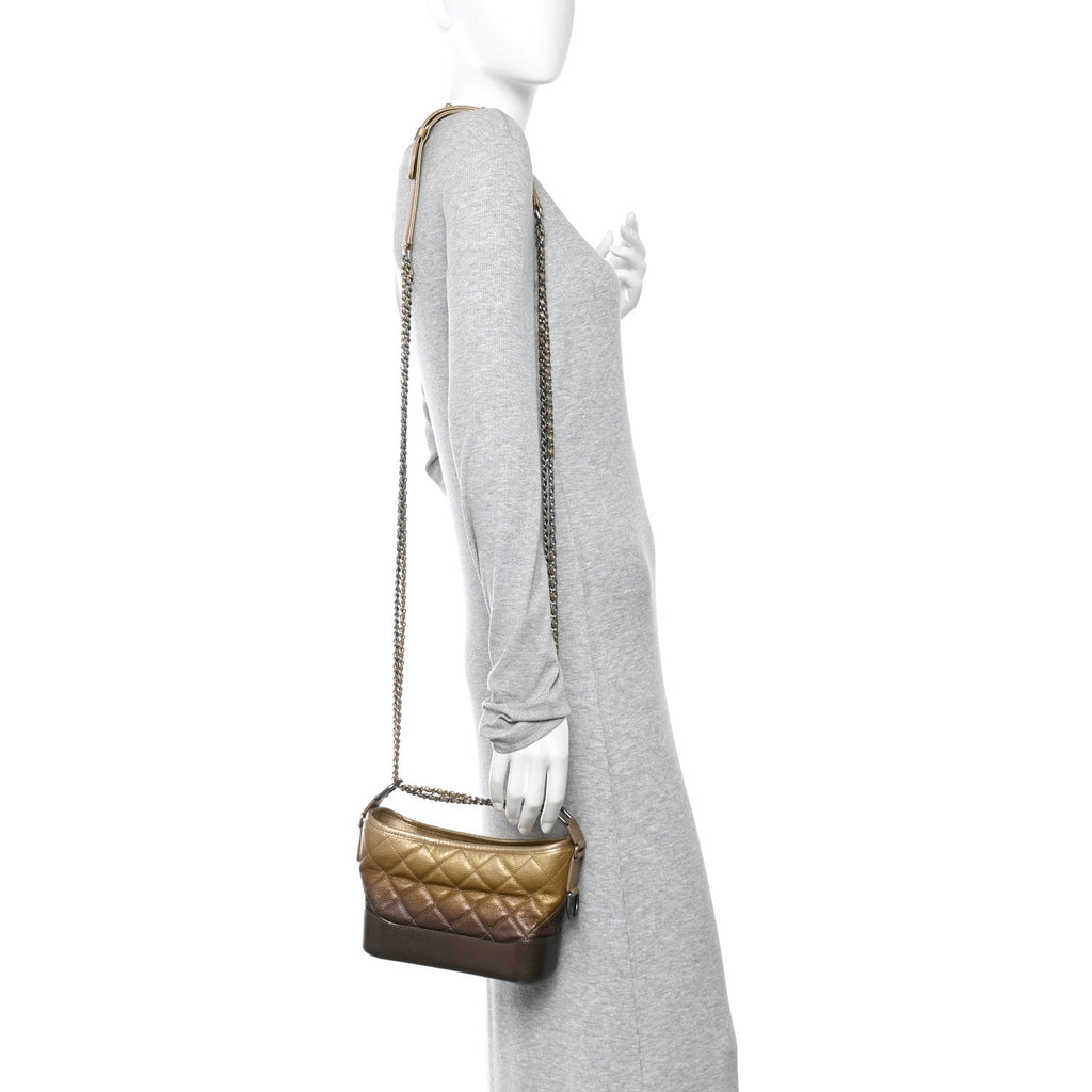 Metallic Goatskin Quilted Small Gabrielle Hobo Gold Bronze