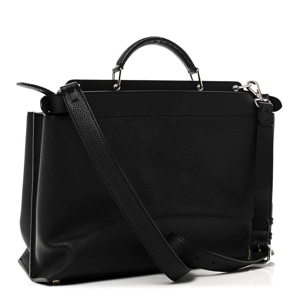 Cuoio Romano Selleria Vitello Grace Glazed Fabric FF 1974 Large Peekaboo Iconic Essential Satchel Black