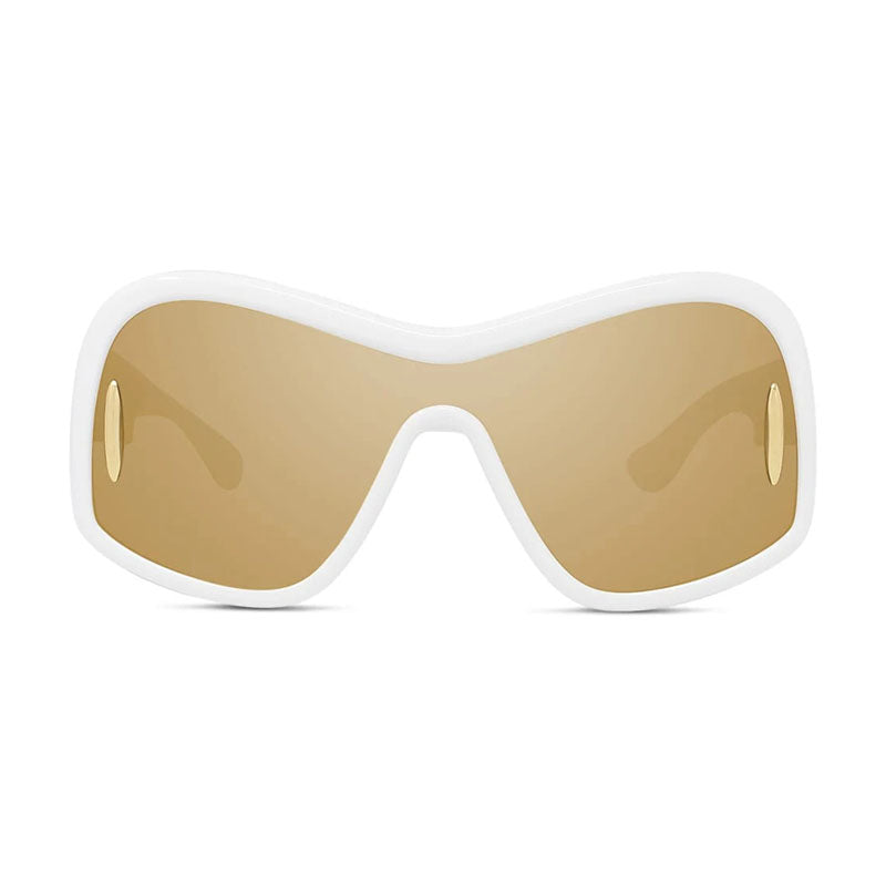 Loewe Sunglasses Shield Full Rim, White/Gold Mirror Frame and Brown Gold Mirror Lens LW40131I25G