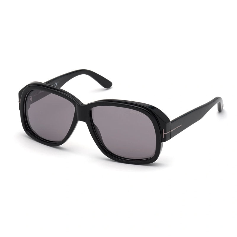 Tom Ford Sunglasses Square Full Rim, Shiny Black Frame and Smoke Mirror Lens FT0837-N01C
