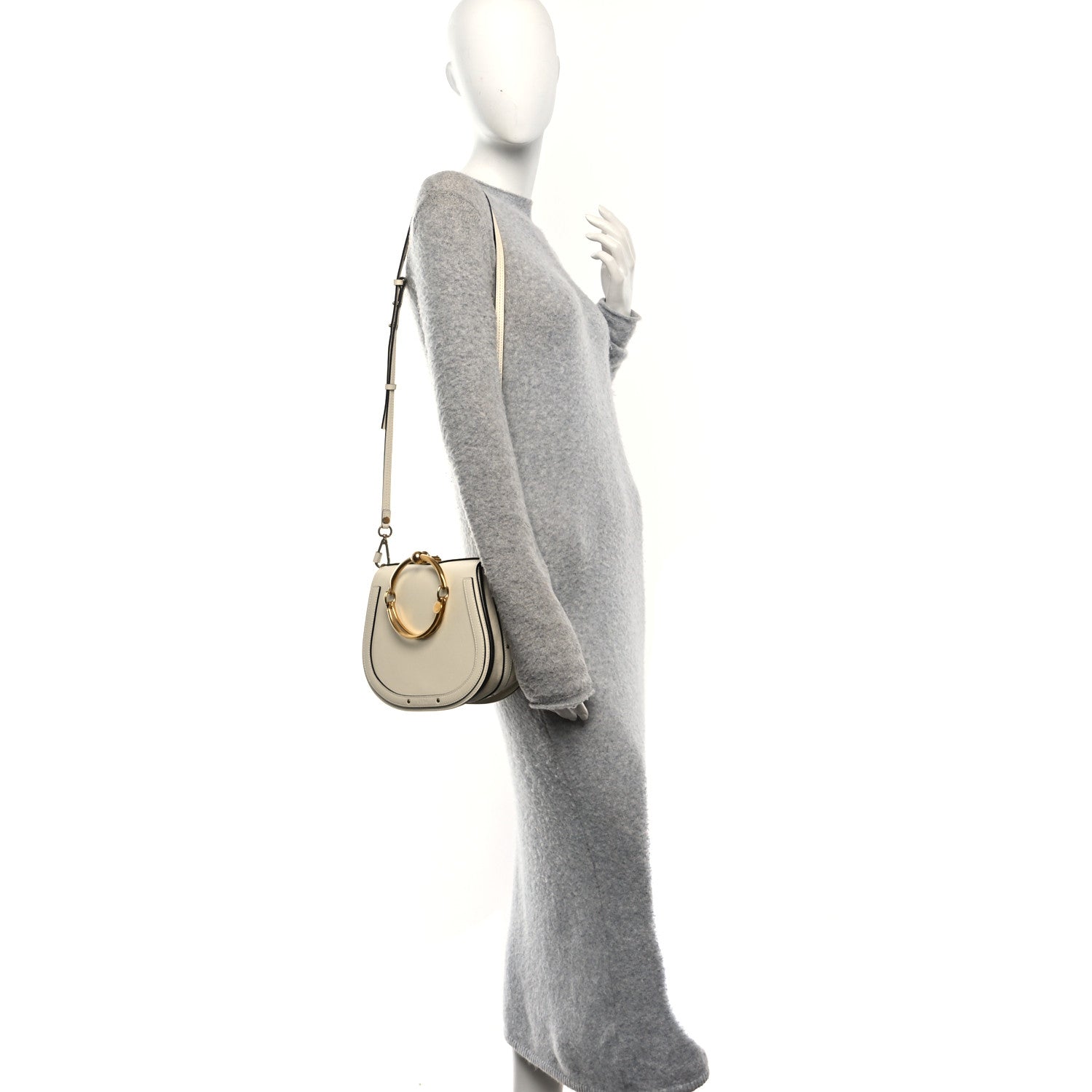 Calfskin Suede Medium Nile Bracelet Bag Off White