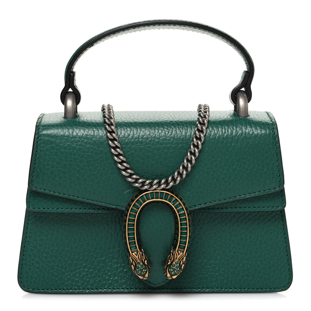 Dollar Calfskin Crystal Mini Dionysus Top Handle Bag Emerald