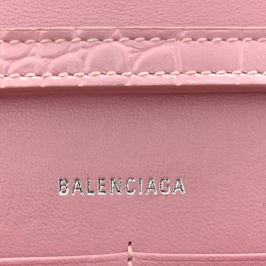Shiny Calfskin Crocodile Embossed Hourglass Chain Bag Powder Pink
