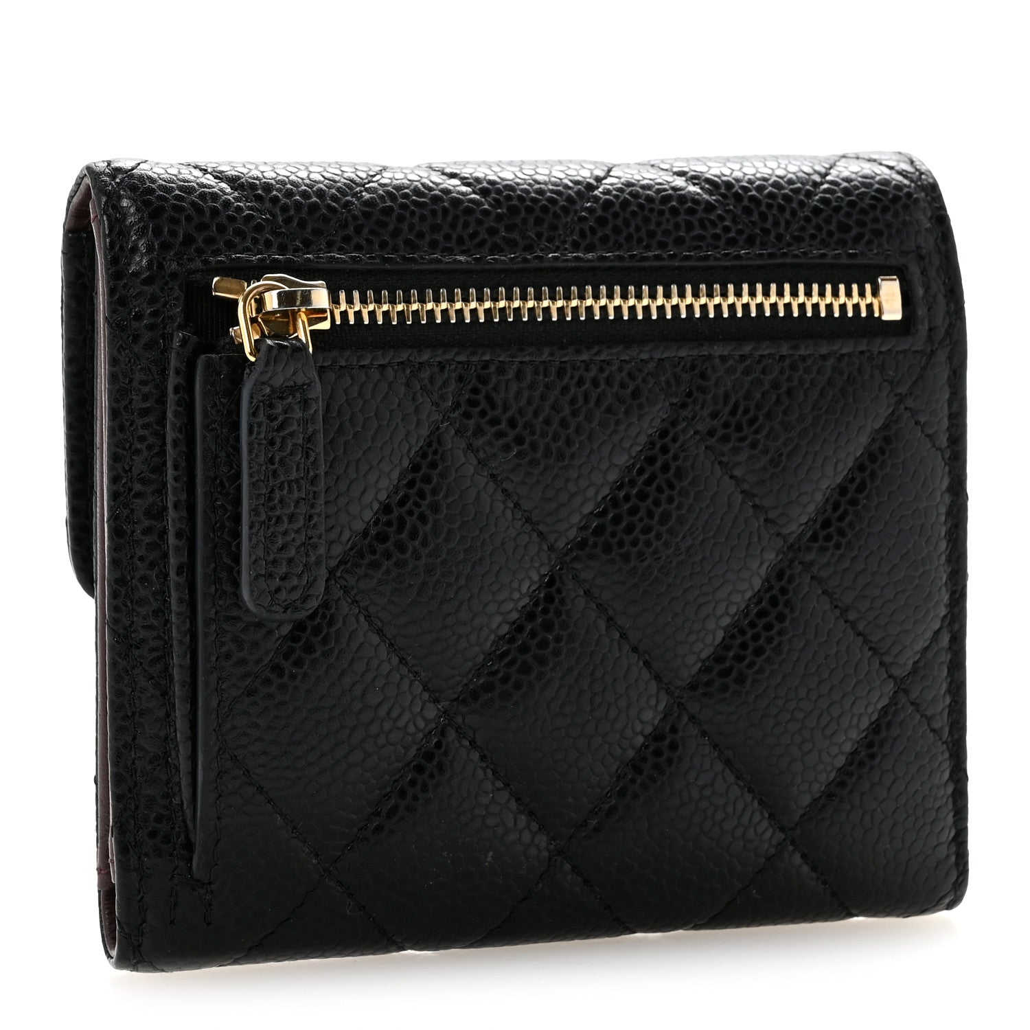 Caviar Quilted Compact Flap Wallet Black