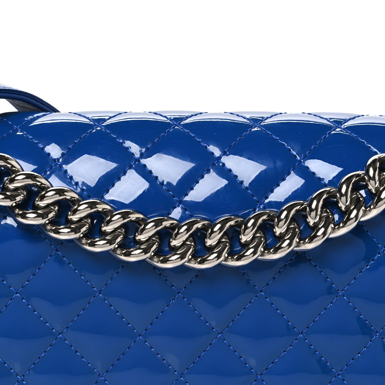 Patent Calfskin Quilted Medium Plexiglass Boy Flap Blue