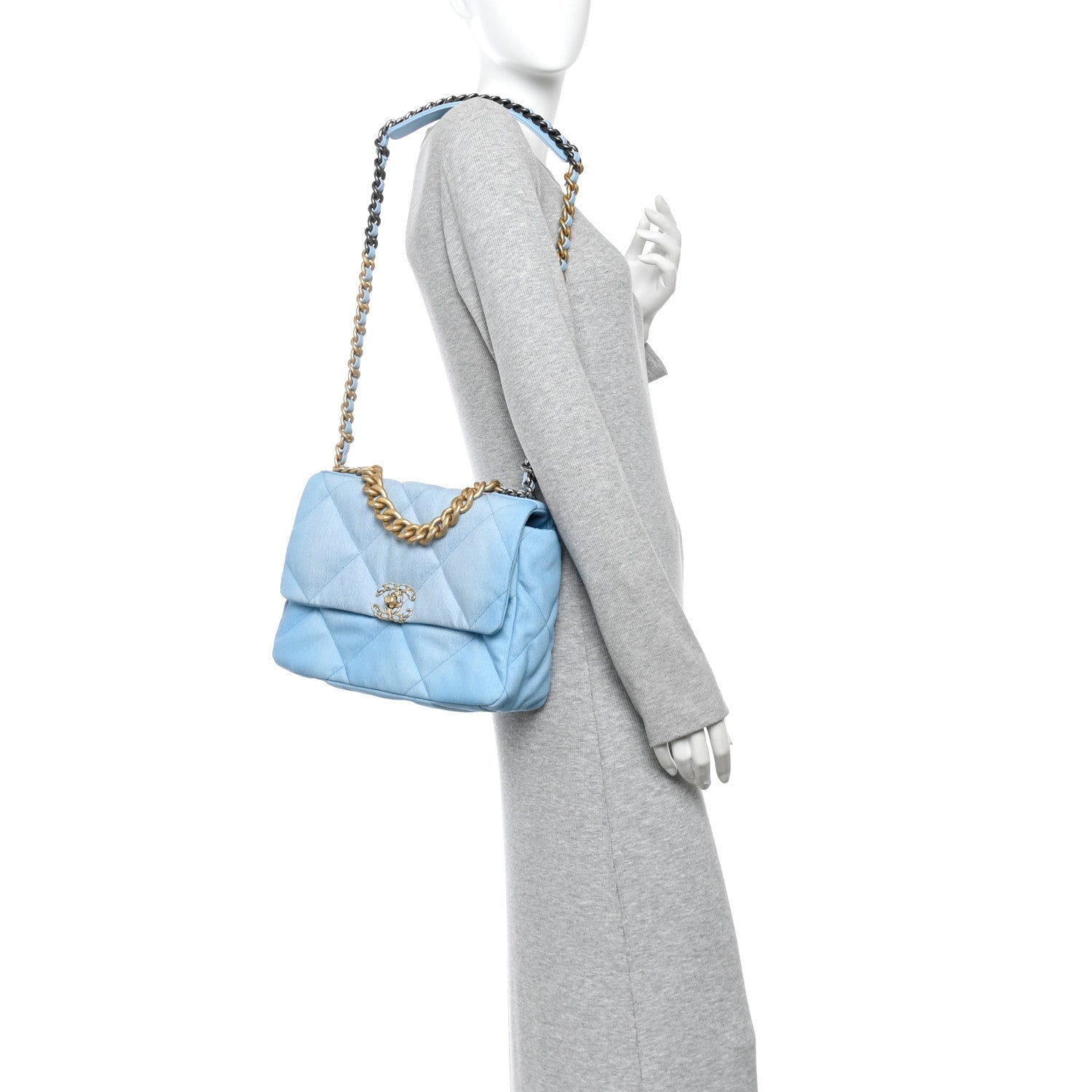 Ombre Denim Quilted Large Chanel 19 Flap Light Blue