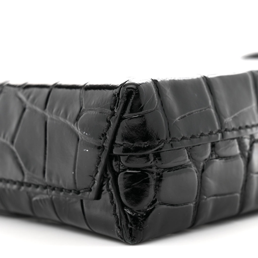 Calfskin Crocodile Embossed Logo Shopping Phone Holder Bag Black