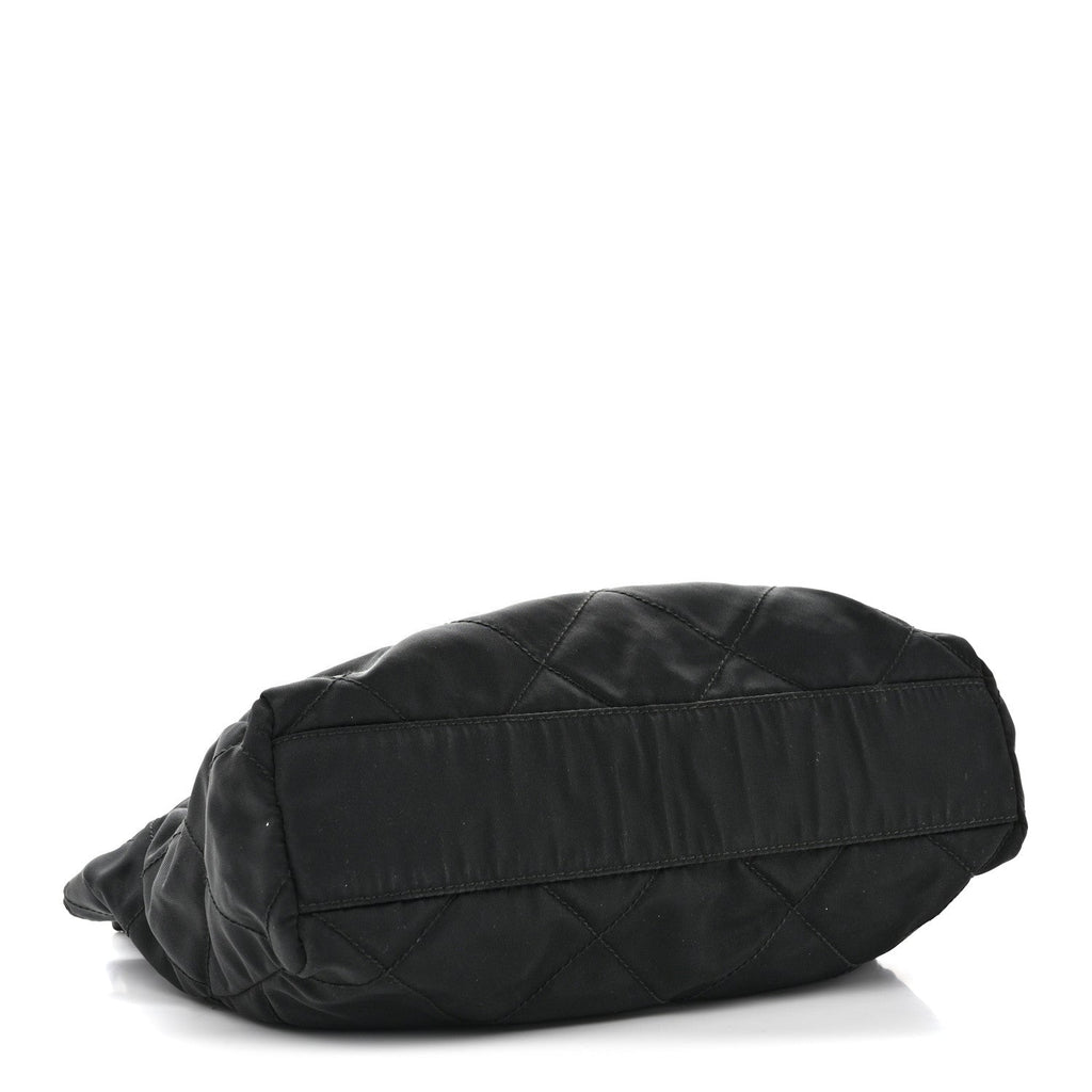 Nylon Tessuto Impuntu Quilted Flap Shoulder Bag Black