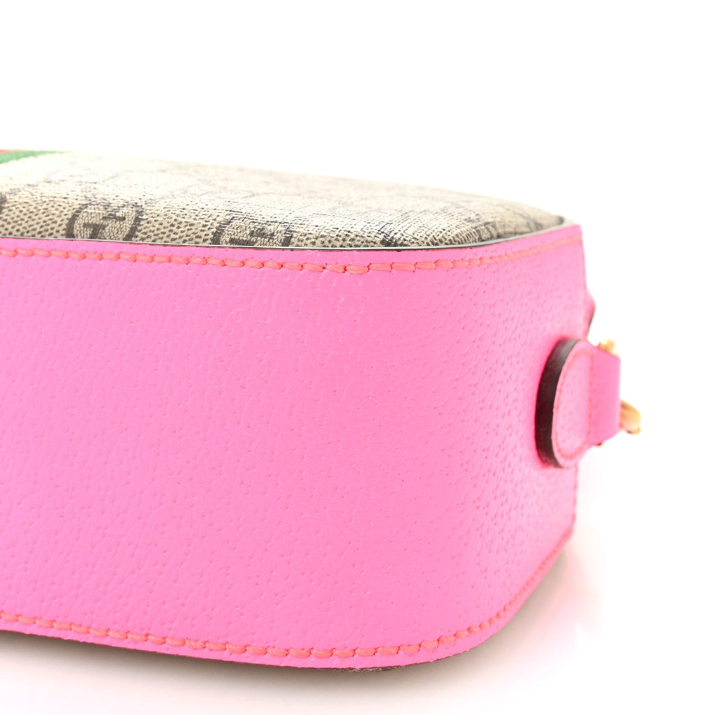 GG Supreme Monogram Textured Dollar Calfskin Web Ophidia Small Crossbody Bag Beige Ebony Fuchsia