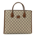 GG Supreme Monogram Azalea Calfskin Small Retro Interlocking G Tote Bag Beige Ebony Brown Sugar