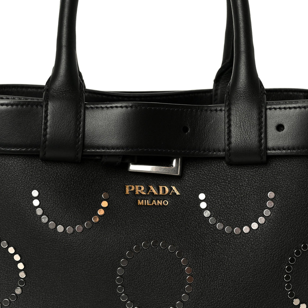 Soft Grain Calfskin Studded Large Buckle Bag With Belt Black