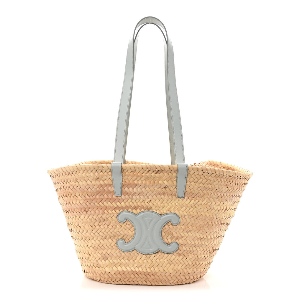 Raffia Calfskin Triomphe Medium Panier Soft Blue