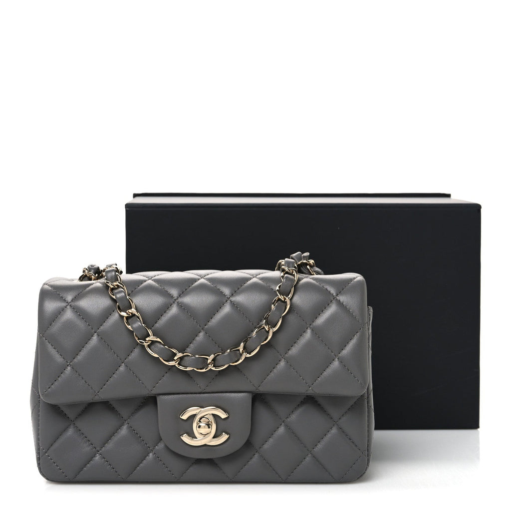 Lambskin Quilted Mini Rectangular Flap Grey