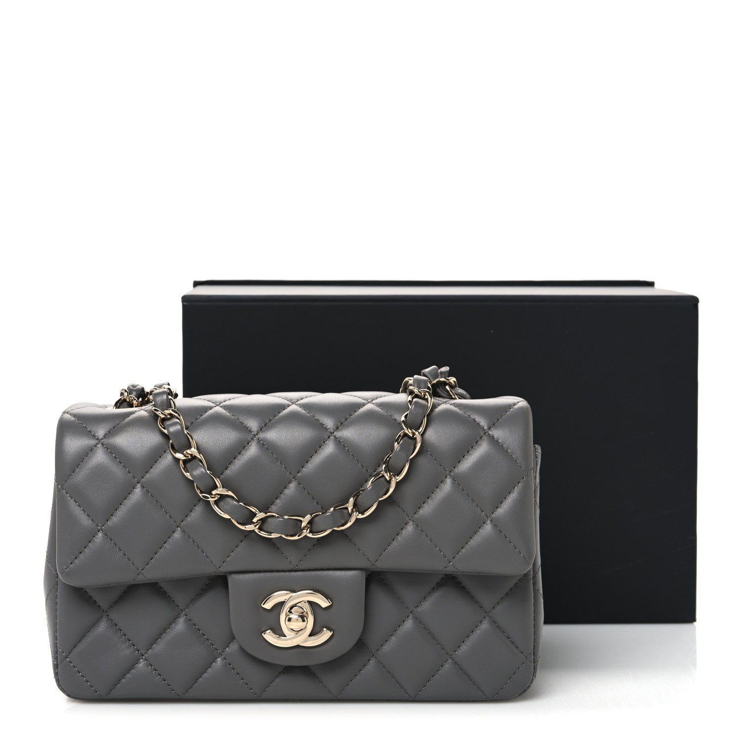 Lambskin Quilted Mini Rectangular Flap Grey