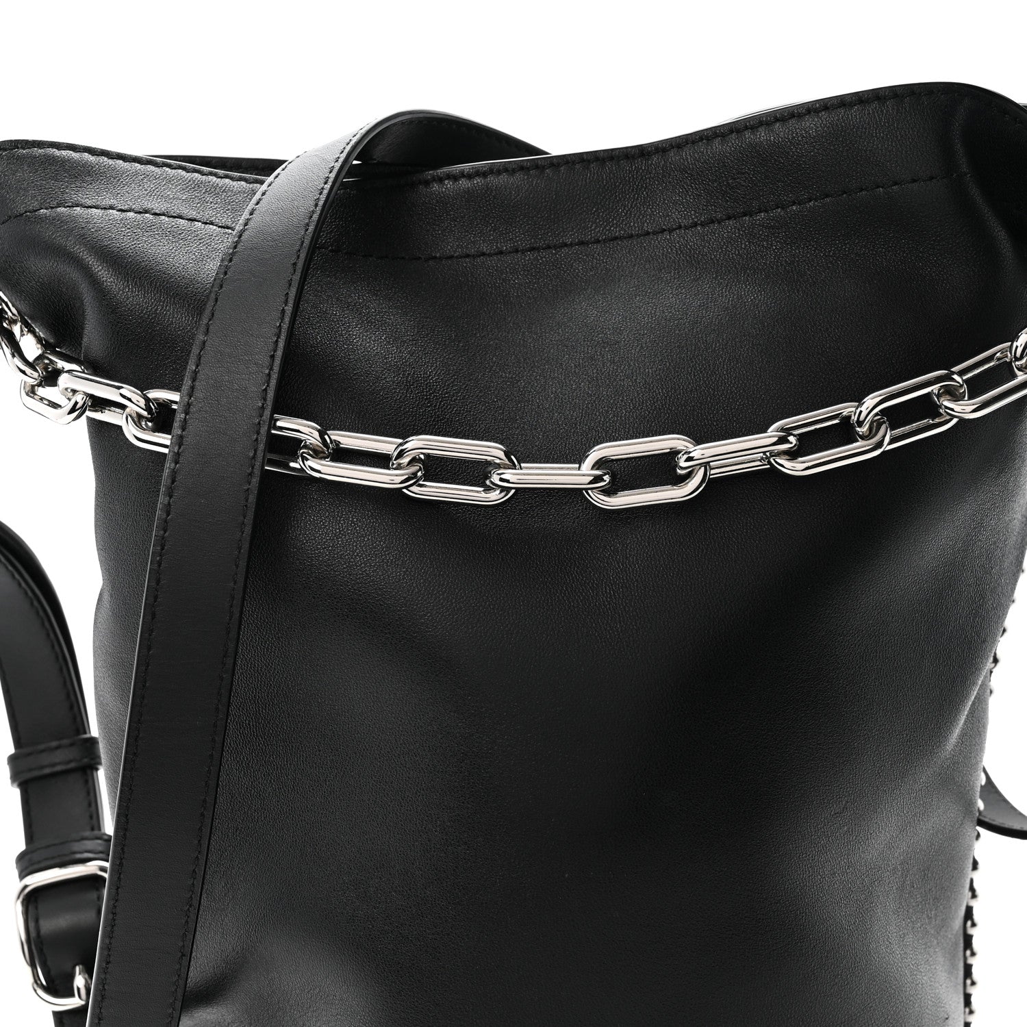 Lambskin Attica Chain Dry Sack Bucket Bag Black