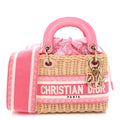 Wicker Oblique Mini Lady Dior Bag Fluorescent Pink