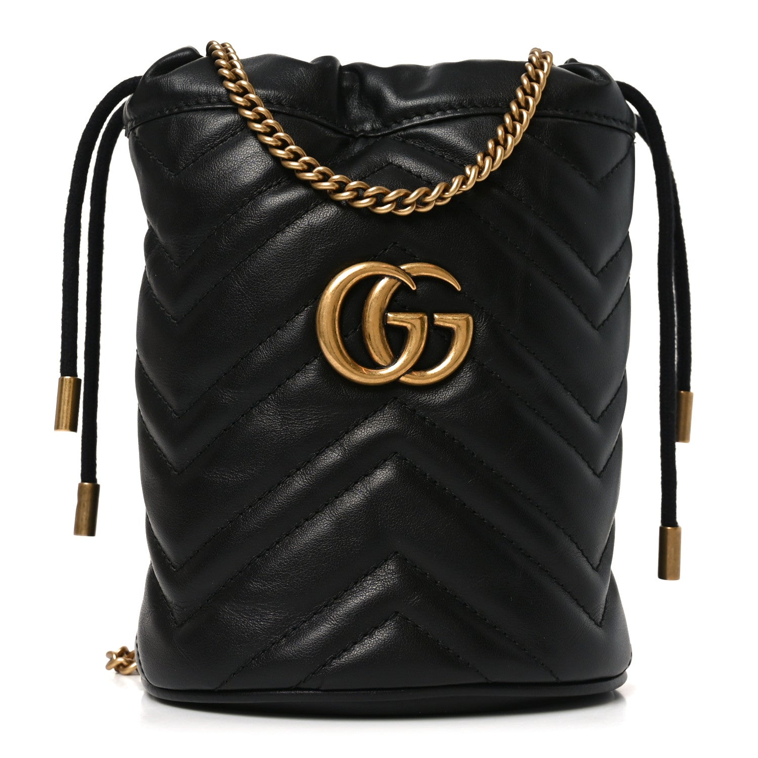 Calfskin Matelasse Mini GG Marmont 2.0 Bucket Bag Black