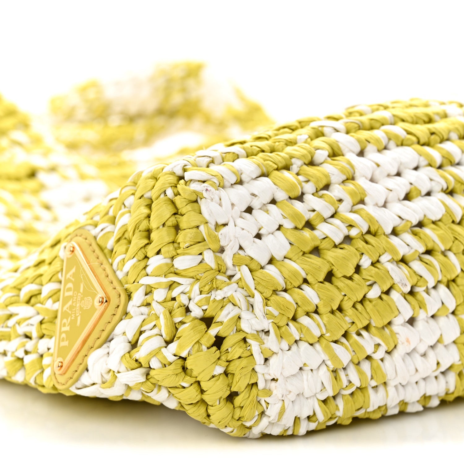 Yarn Raffia Effect Crochet Embroidered Small Logo Tote Citron Yellow