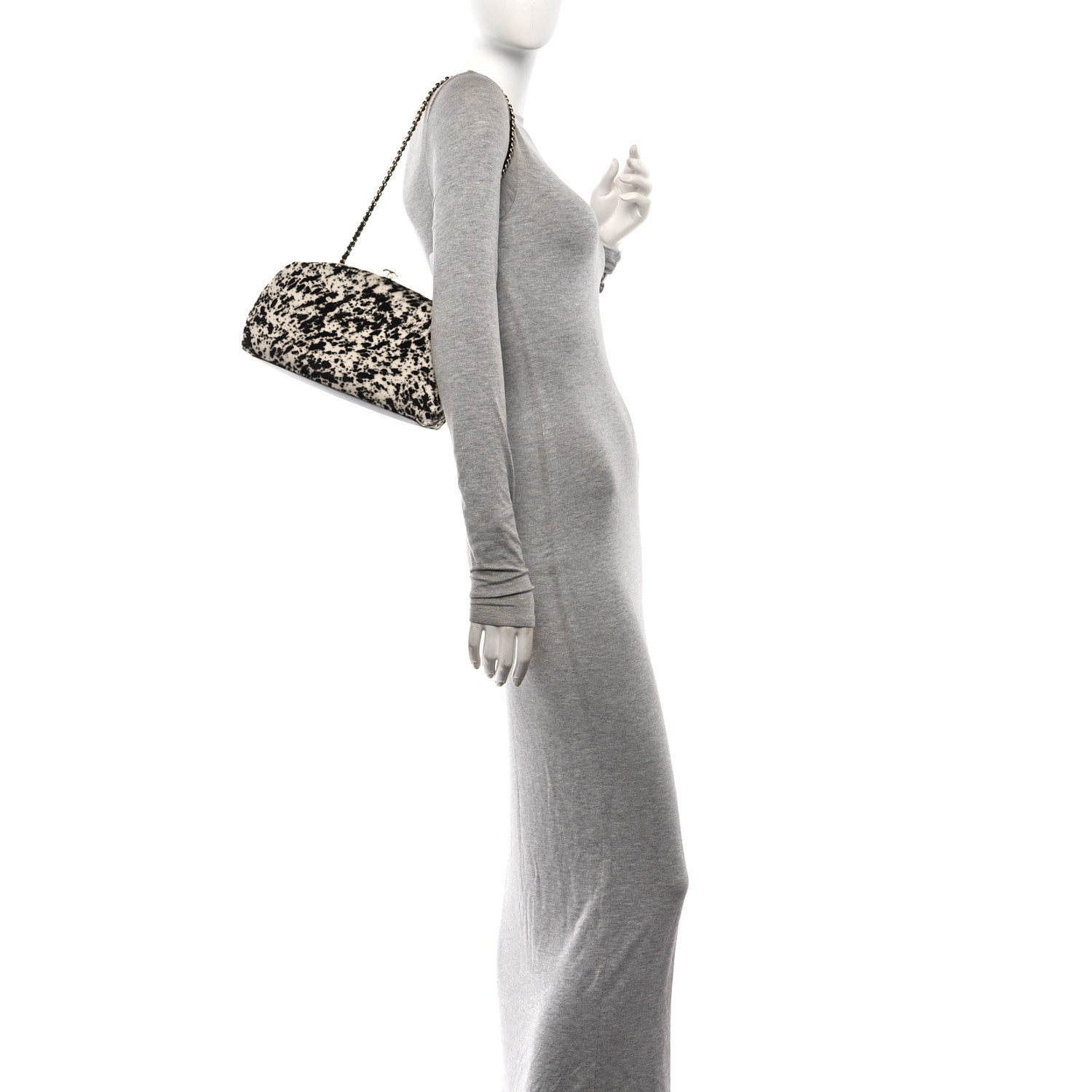 Lambskin Pony Hair Printed Clutch With Chain Black White