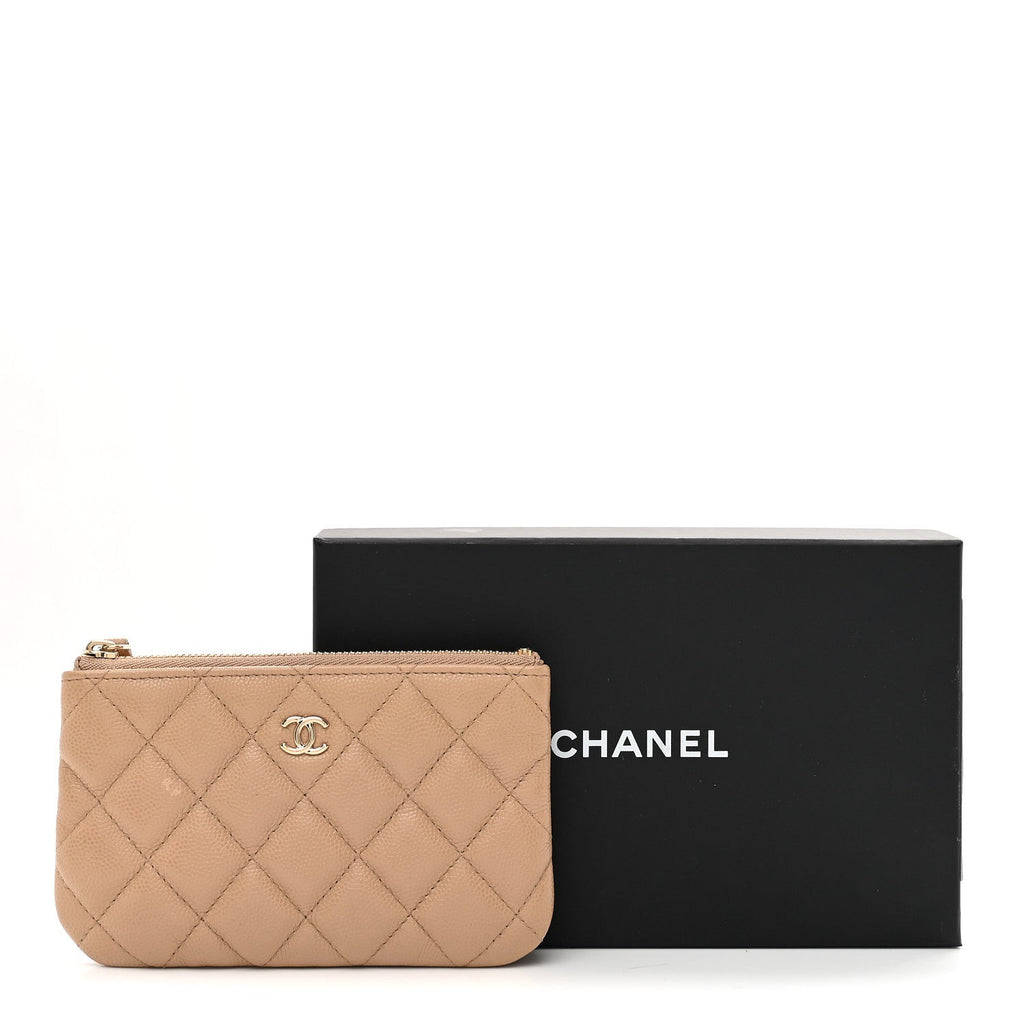 Caviar Quilted Small Cosmetic Case Beige