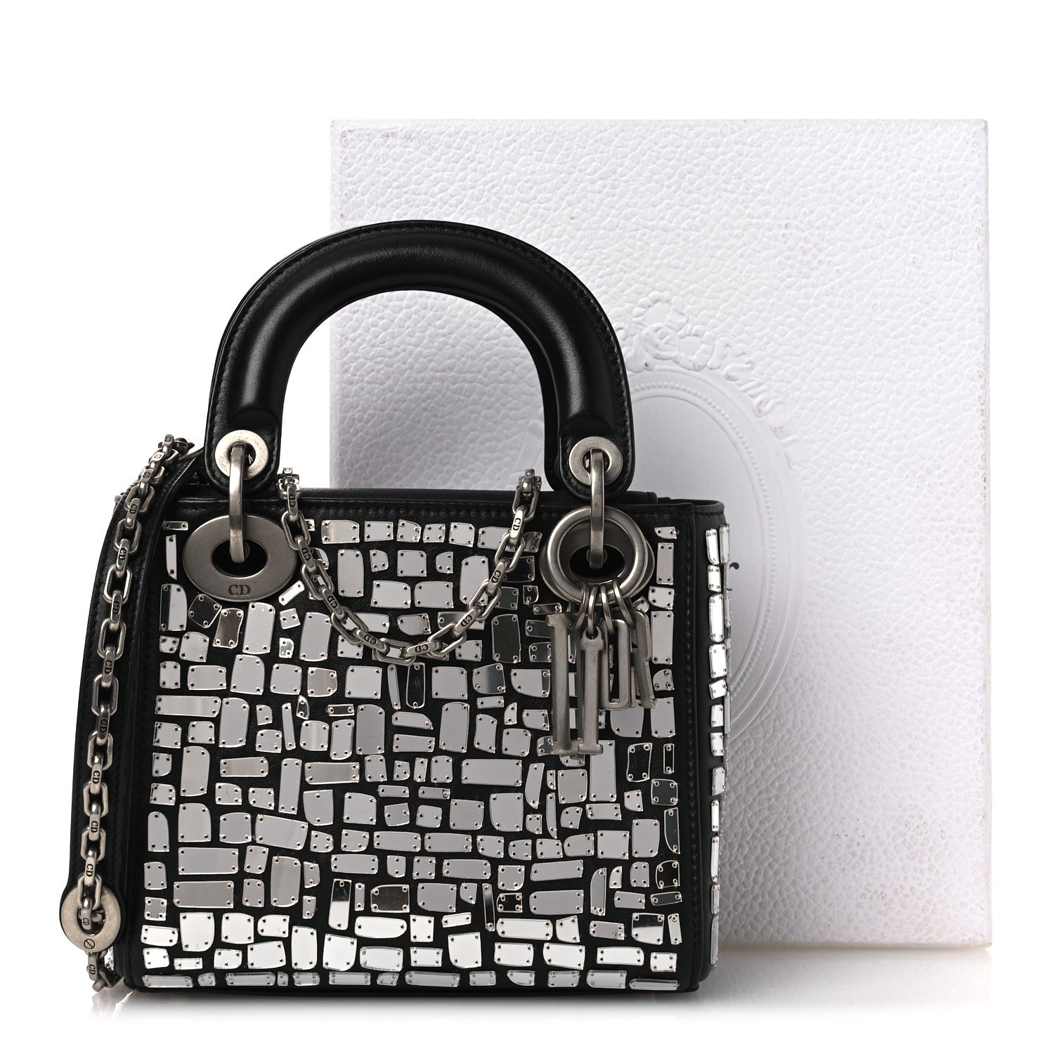 Smooth Calfskin Embroidered Mini Mosaic of Mirrors Lady Dior Black
