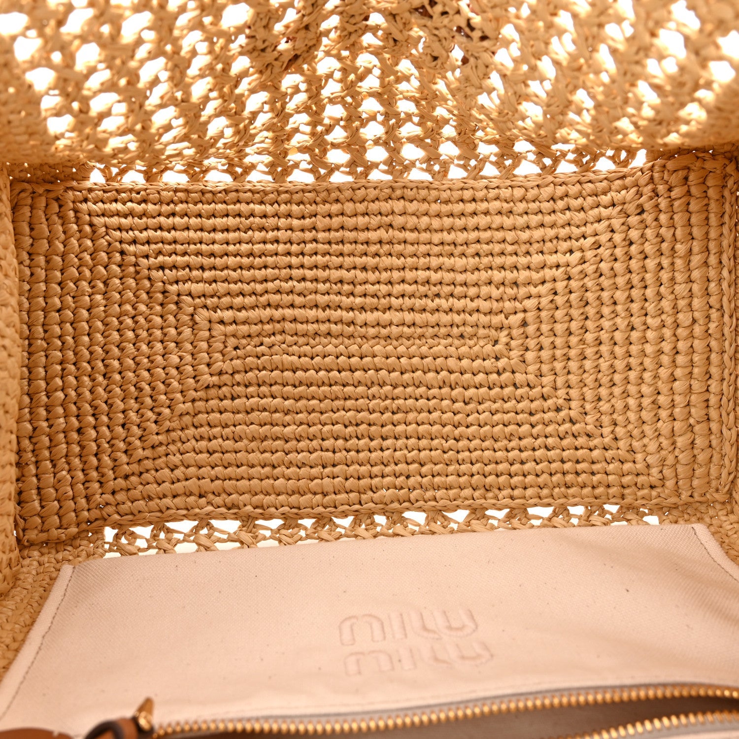 Raffia Crochet Woven Tote Bag Beige