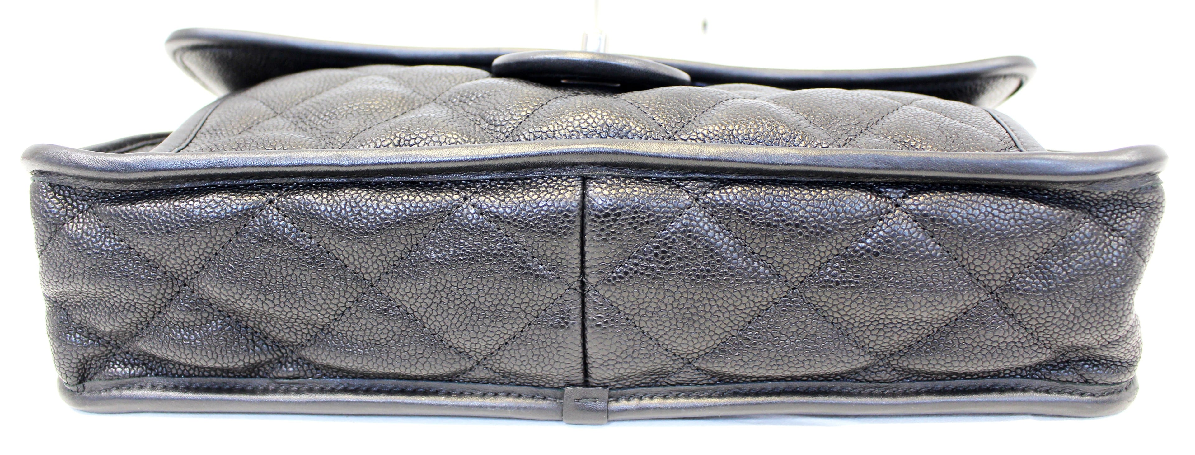 CHANEL Vintage Flap Caviar Leather Shoulder Bag Black