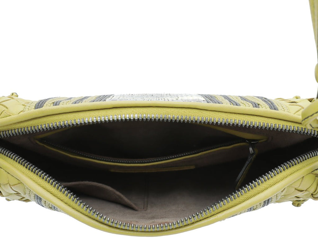 Bottega Veneta Bicolor Intrecciato Nappa Snakeskin Nodini Crossbody Bag