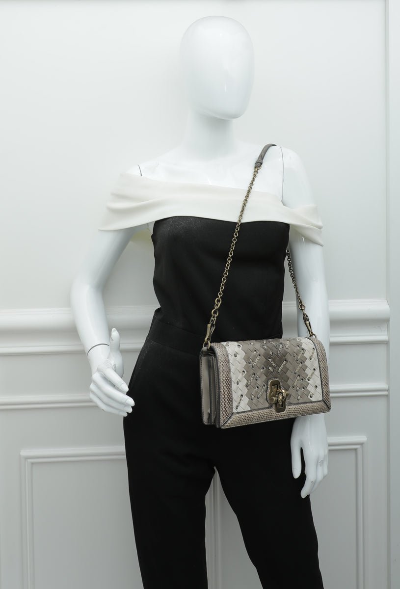 Bottega Veneta Bicolor Mist Intrecciato Club Stitch Olimpia Knot Clutch