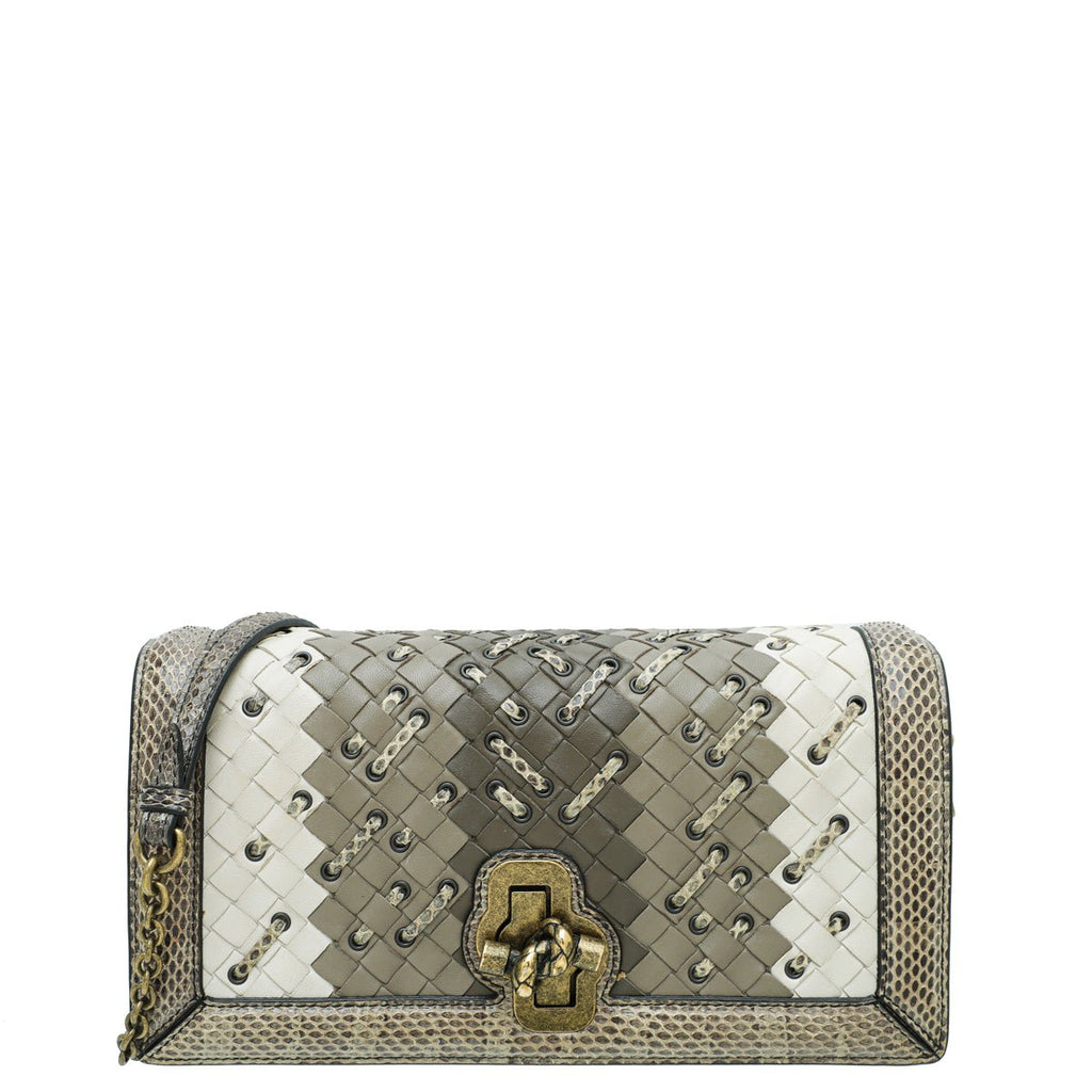 Bottega Veneta Bicolor Mist Intrecciato Club Stitch Olimpia Knot Clutch