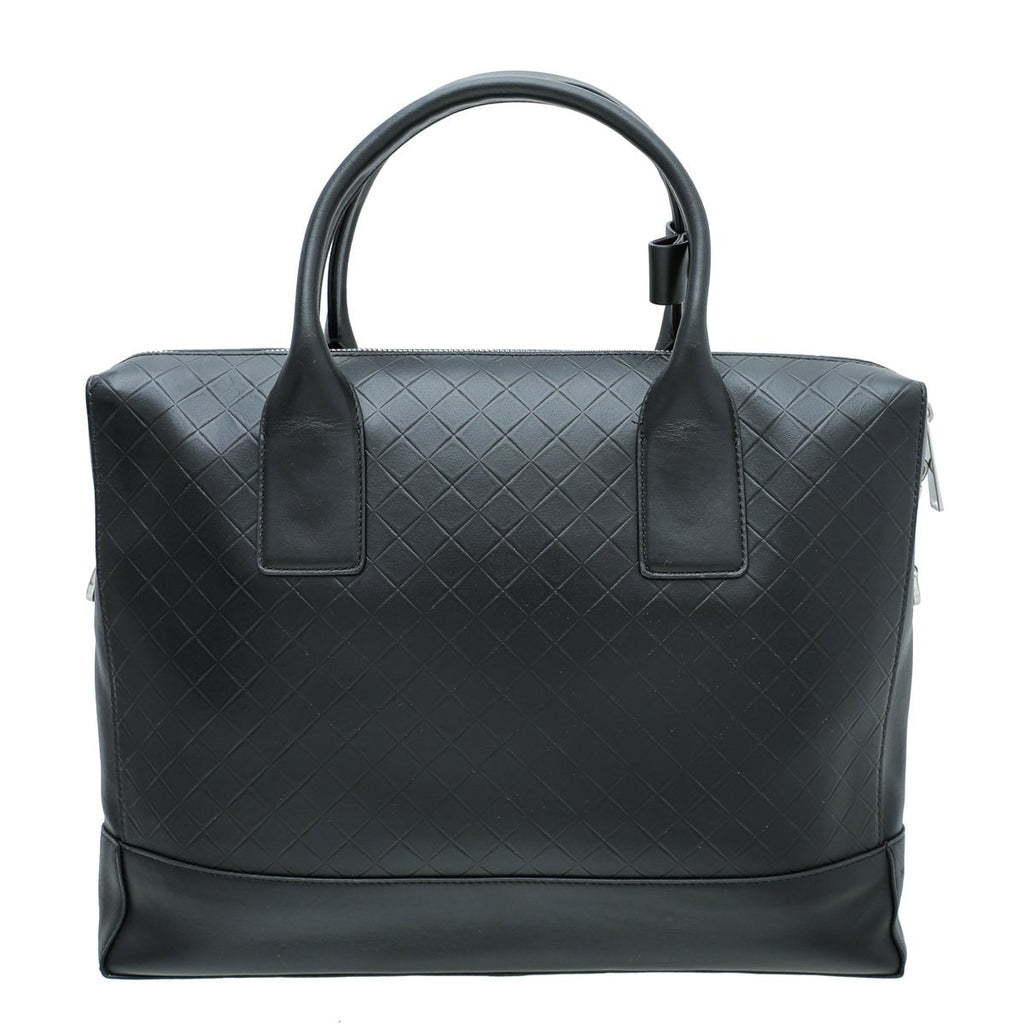 Bottega Veneta Black Intrecciato Embossed Top Handle Briefcase
