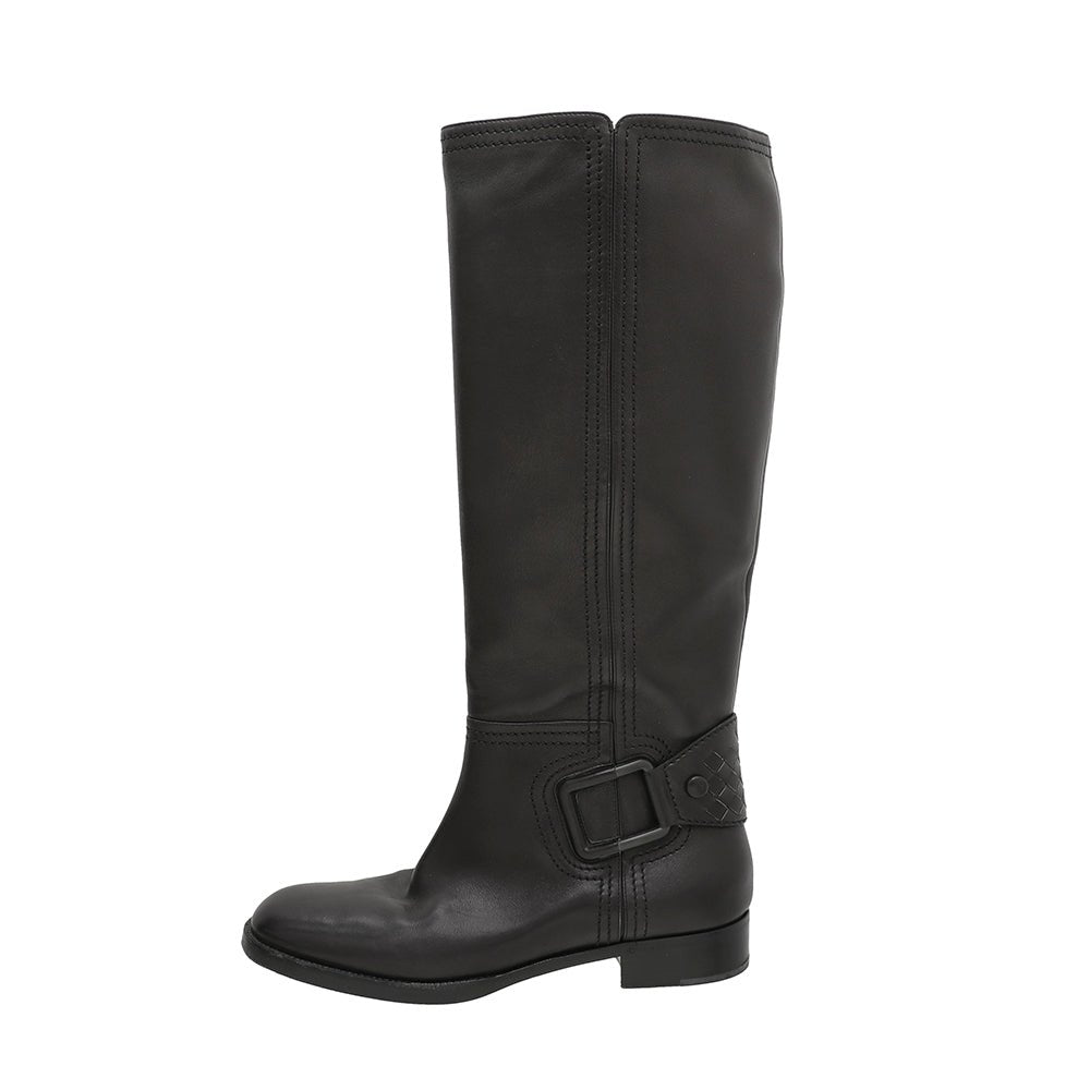 Bottega Veneta Black Intrecciato Knee High Boots 39