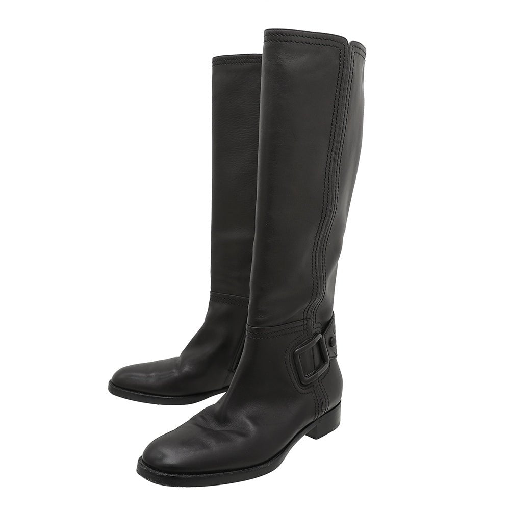 Bottega Veneta Black Intrecciato Knee High Boots 39