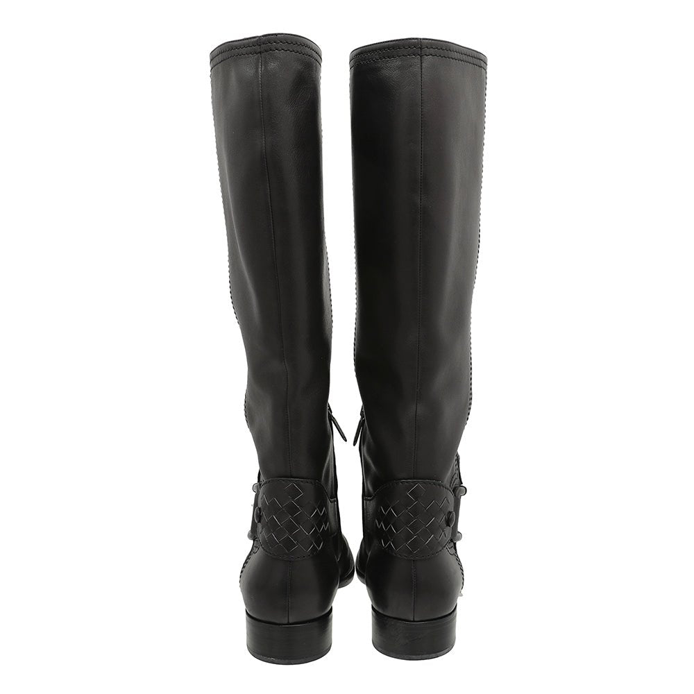 Bottega Veneta Black Intrecciato Knee High Boots 39