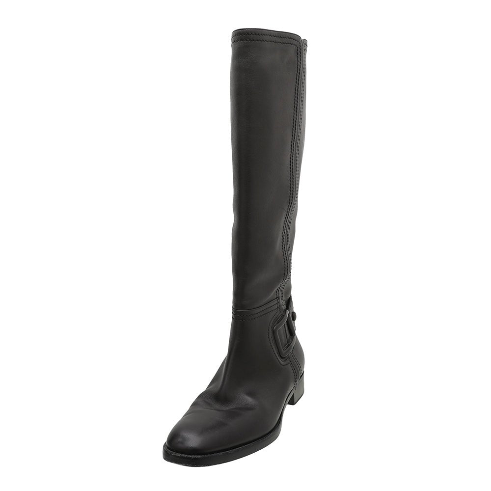 Bottega Veneta Black Intrecciato Knee High Boots 39