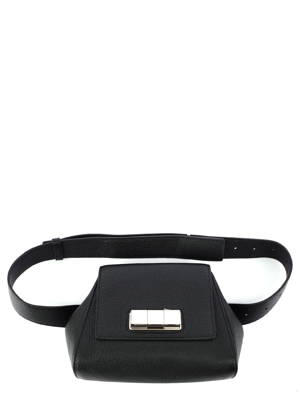 Black Leather Buckle Waist Bag