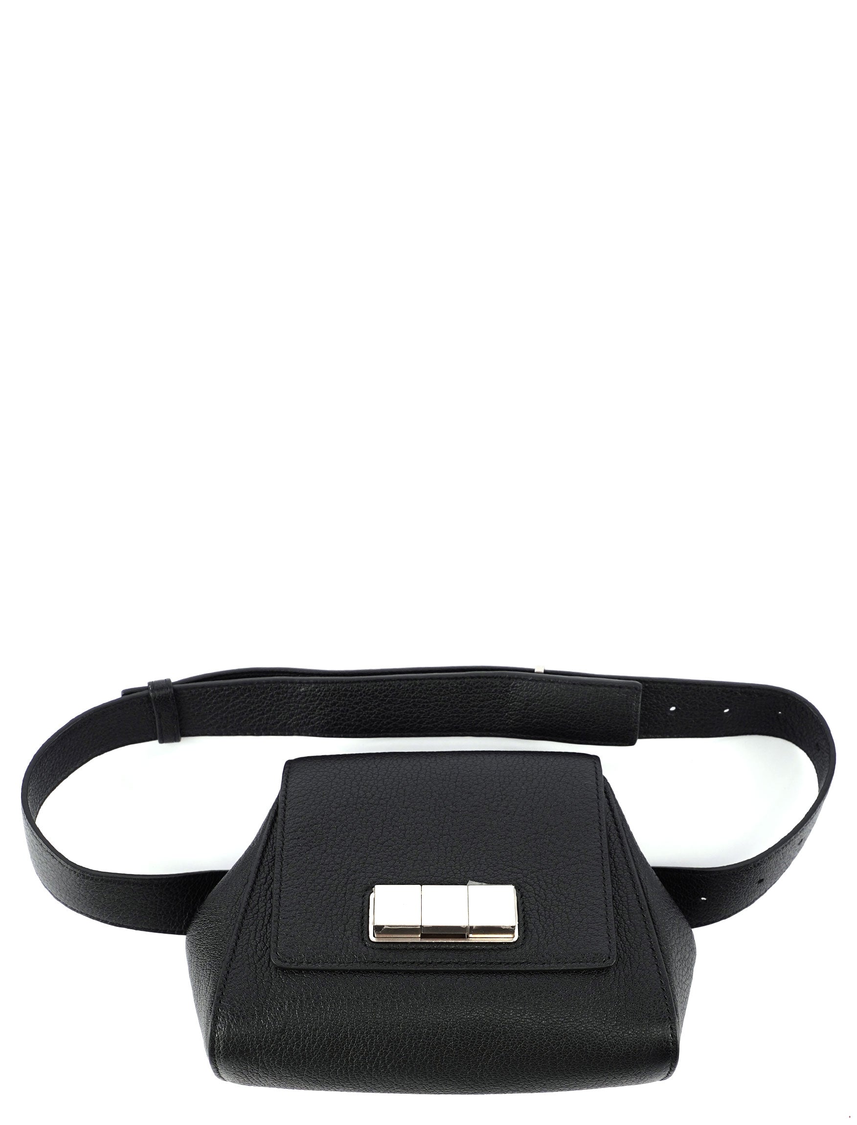 Black Leather Buckle Waist Bag