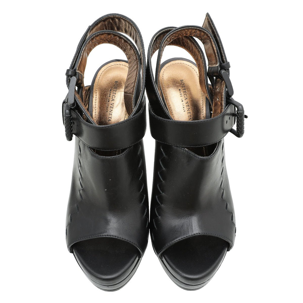 Bottega Veneta Black Peep Toe Ankle Wrap Platform Sandals 38
