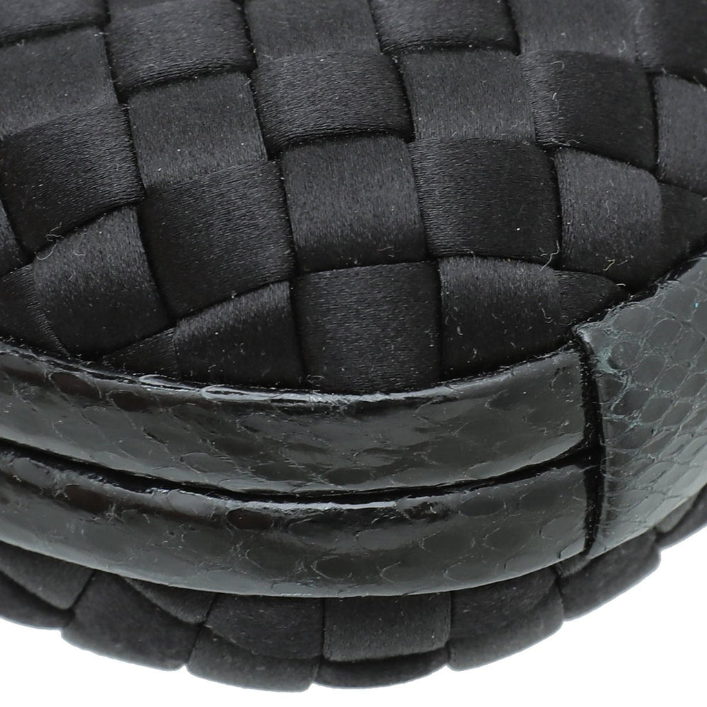 Bottega Veneta Black Satin Intrecciato Knot Clutch