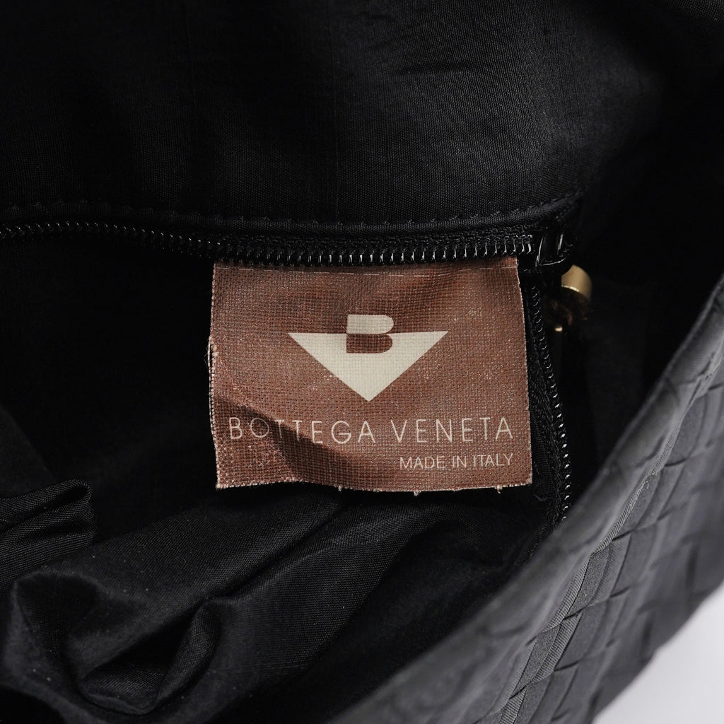 Black Satin Intrecciato Shoulder Bag
