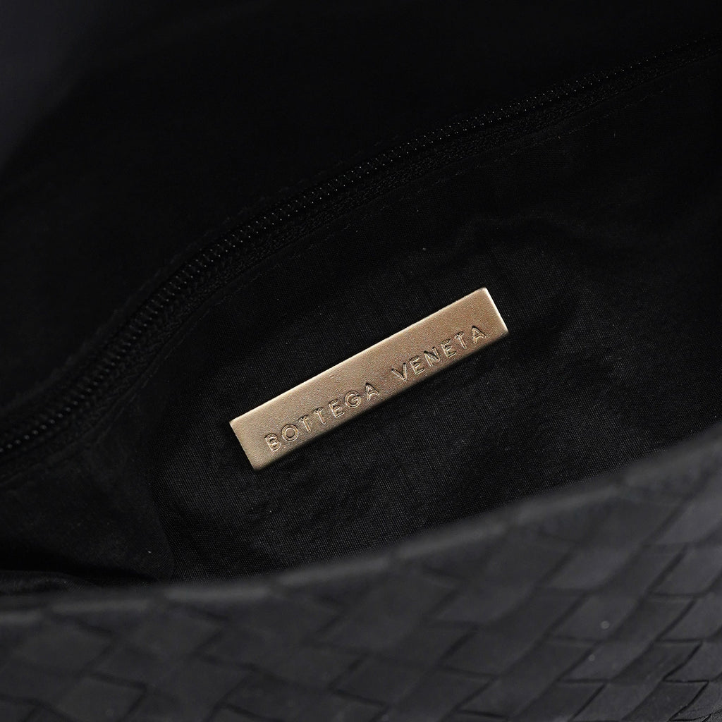 Black Satin Intrecciato Shoulder Bag