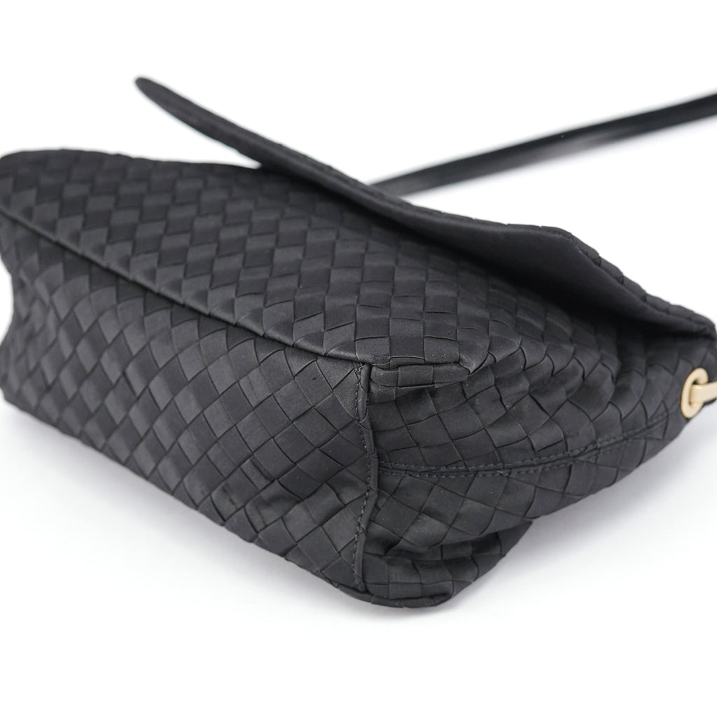 Black Satin Intrecciato Shoulder Bag