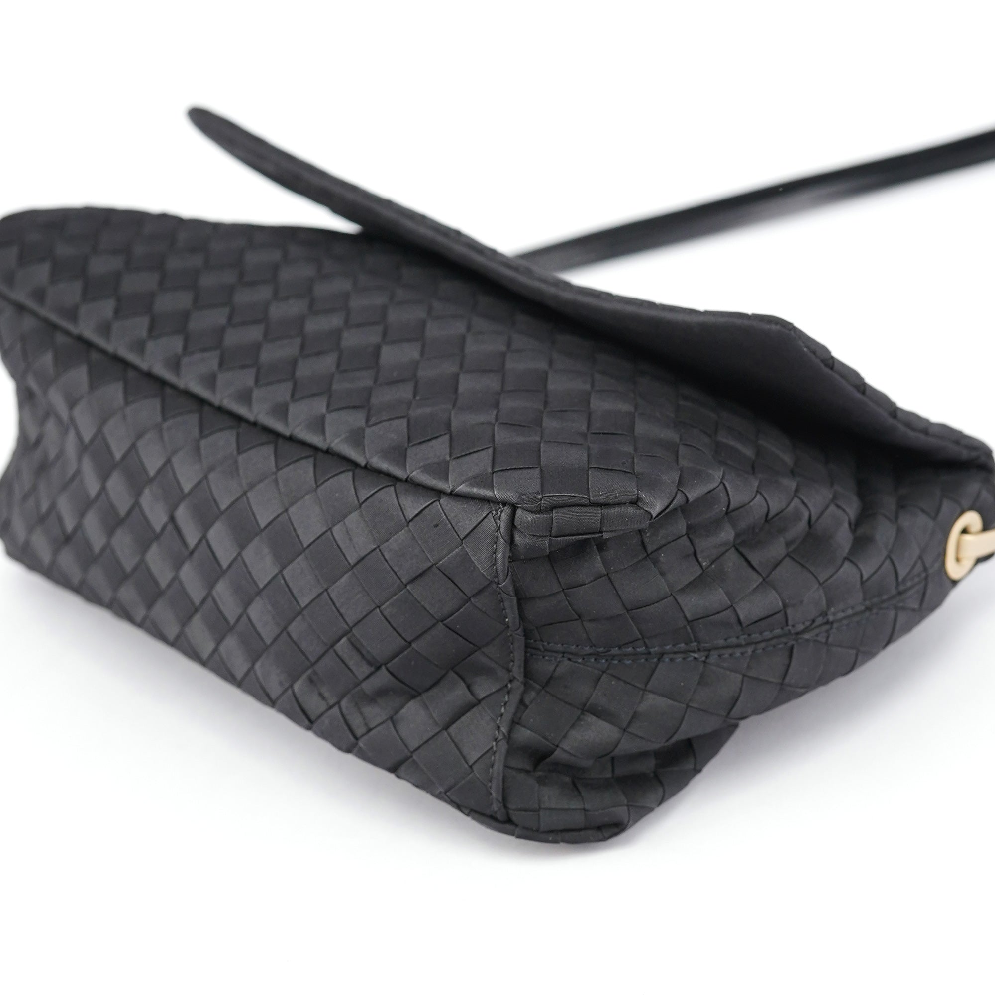 Black Satin Intrecciato Shoulder Bag