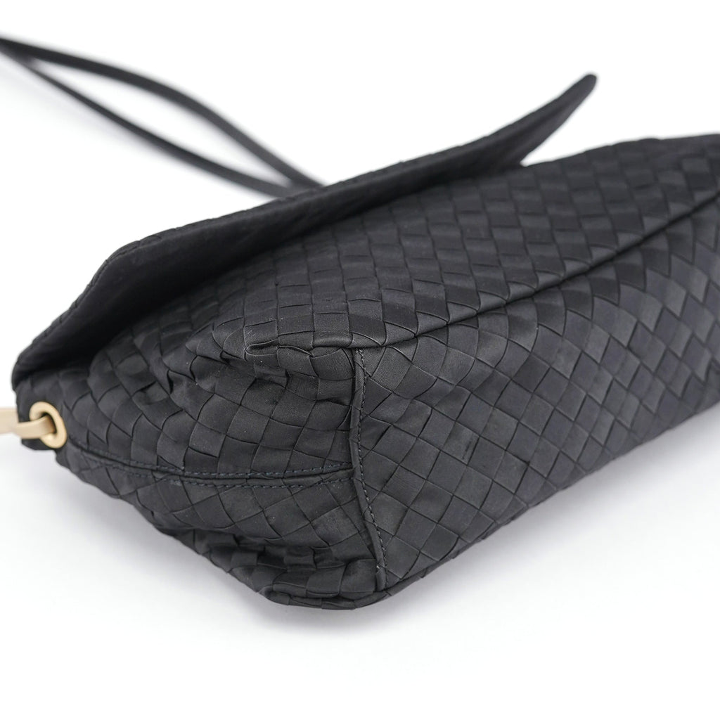 Black Satin Intrecciato Shoulder Bag