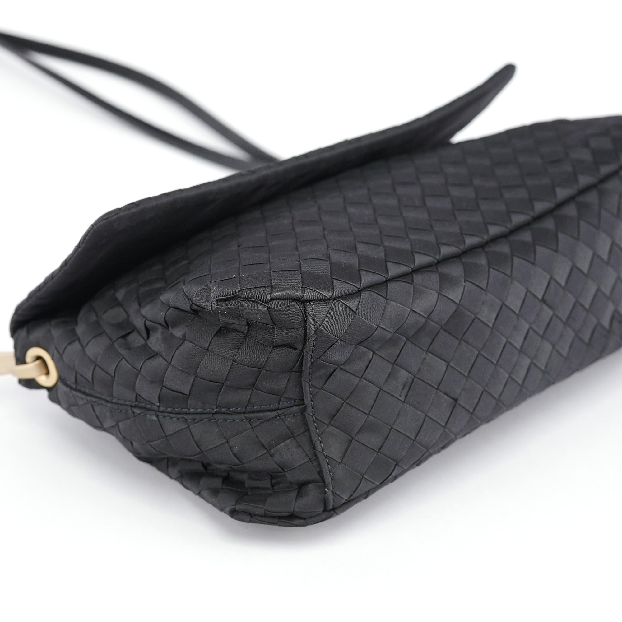 Black Satin Intrecciato Shoulder Bag